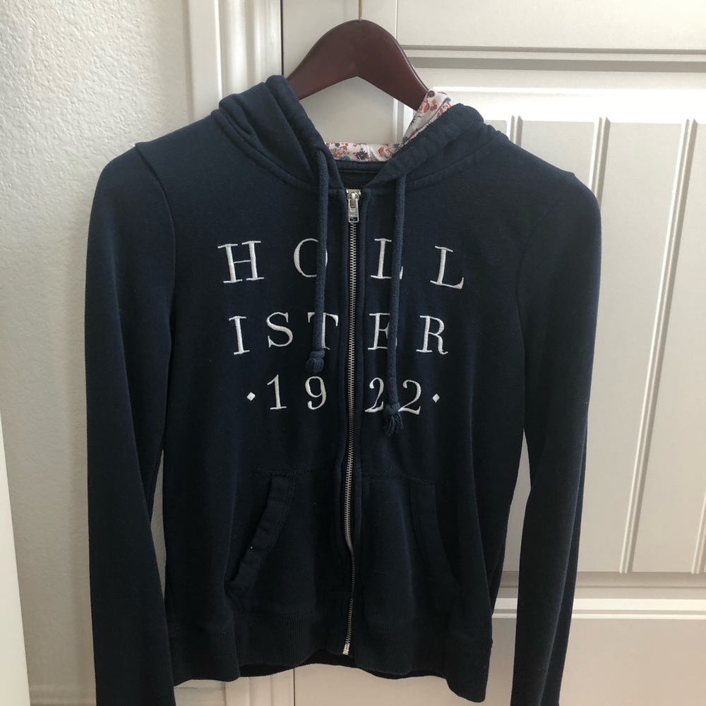 navy hollister zip up